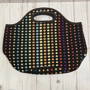 Built Neoprene Large Market Tote Open Top Machine Washable Brown Multi Polka Dot